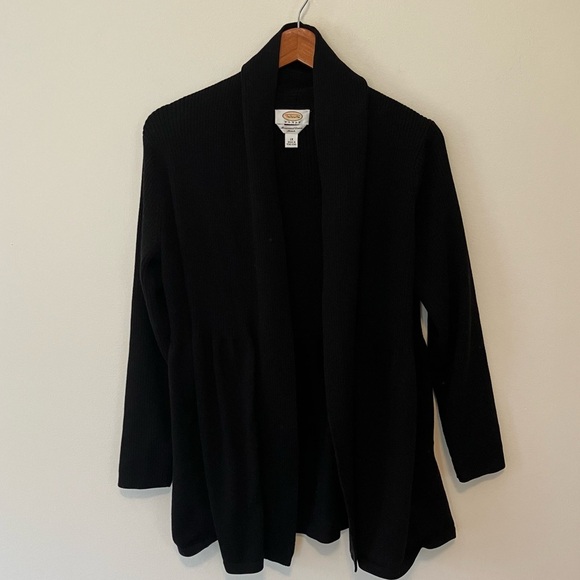 Talbots 1X Black Open Front Cardigan Shawl Collar Ribbed Top Peplum Bottom - Picture 1 of 6